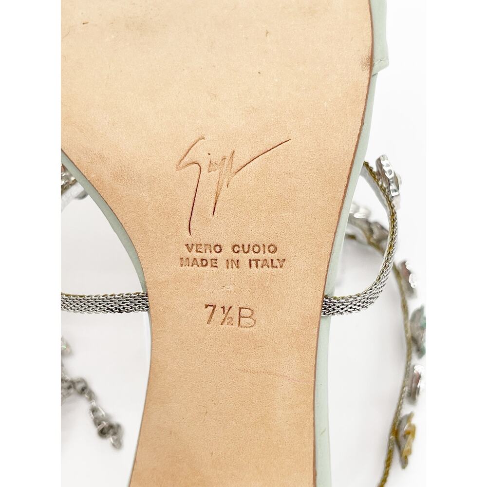 Giuseppe Zanotti Vintage Mint Green Crystal Floral T Strap Heeled Sandals US 7.5 - Picture 13 of 13